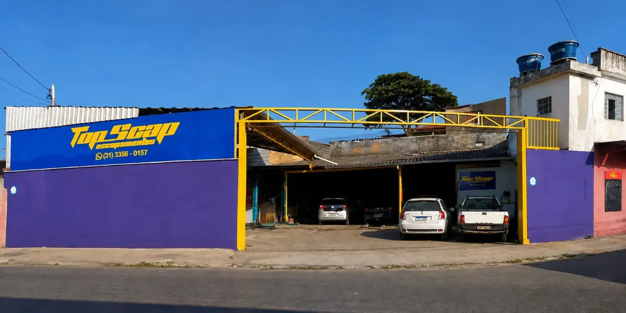 Fachada da TopScap Escapamentos na Rua Damas Ribeiro, 519, no bairro Eldorado, em Contagem (MG)